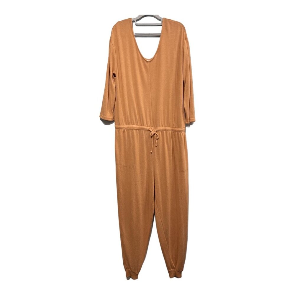Serra Jumpsuit Womens XL Tan Fleece Knit Slouchy Drawstring Waist Loungewear